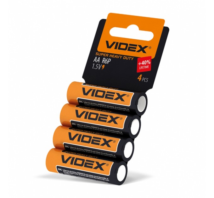 Батарейка солевая Videx R6P/AA 4шт SHRINK CARD