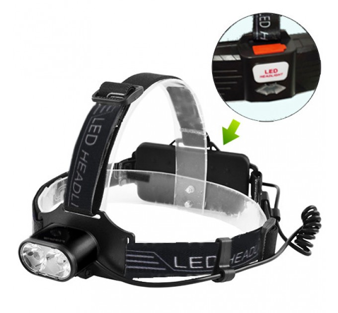 Фонарь налобный Police 2128-2T6, 2x18650, signal light, ЗУ Type-C, Box