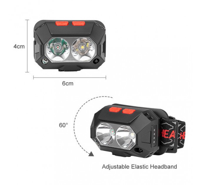 Фонарь налобный PLD-SL02/CY-2023-XPG(white+yellow), Motion Sensor, Li-Ion аккумулятор, ЗУ Type-C, Box