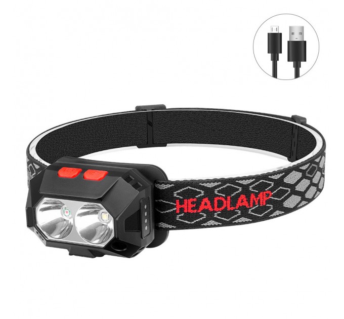 Фонарь налобный PLD-SL02/CY-2023-XPG(white+yellow), Motion Sensor, Li-Ion аккумулятор, ЗУ Type-C, Box