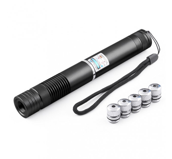 Фонарь-лазер синий YX-B008, 2х16340, 5 насадок, ЗУ 220V, Box