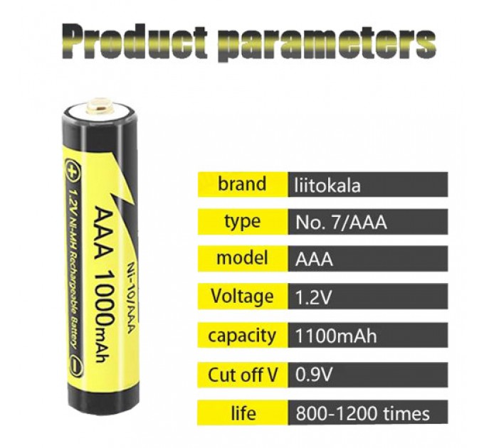 Аккумулятор AAA, LiitoKala Ni-10/AAA, 1.2V, 1000mAh, ОРИГИНАЛ