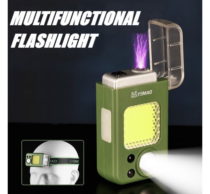 Фонарь налобный MULTIFUNCTIONAL YEMAO YM-T618-LED+COB, Motion Sensor, Li-Ion аккум., зажигалка, ЗУ Type-C, Box