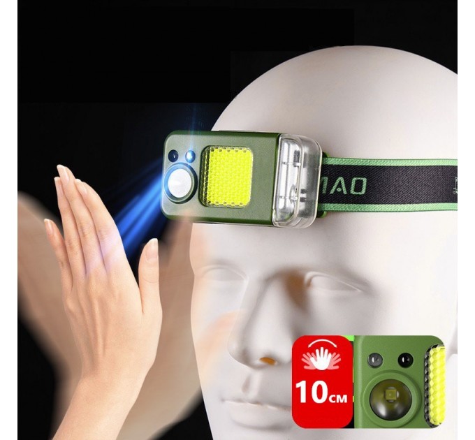 Фонарь налобный MULTIFUNCTIONAL YEMAO YM-T618-LED+COB, Motion Sensor, Li-Ion аккум., зажигалка, ЗУ Type-C, Box