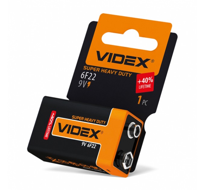 Батарейка солевая Videx 6F22/9V (Крона) 1шт SHRINK CARD