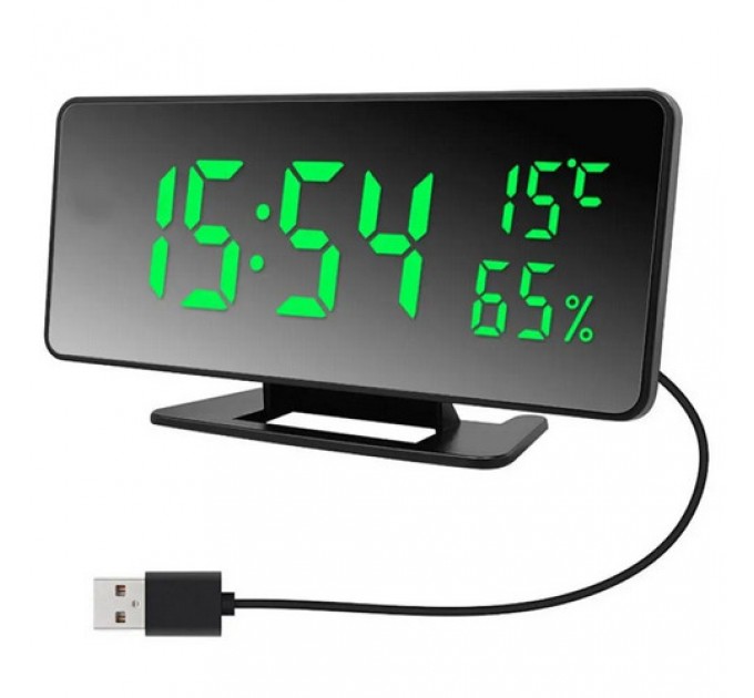 Часы сетевые VST-888Y-4, зеленые, температура, влажность, USB