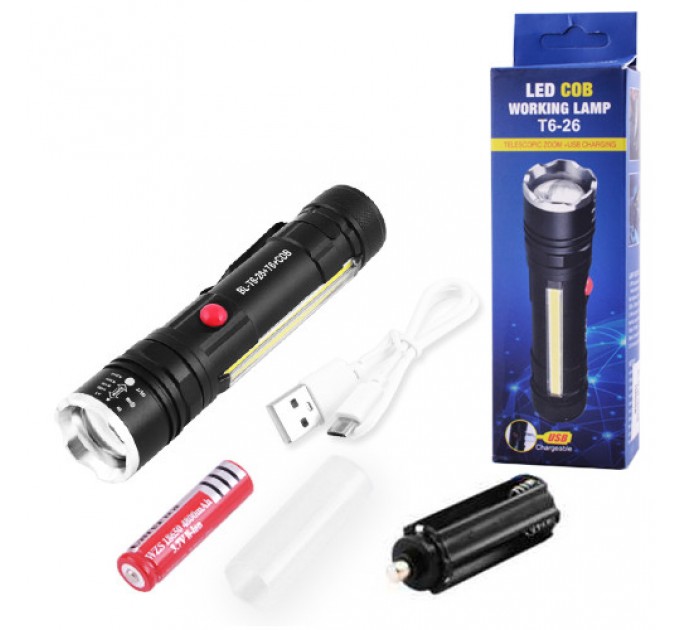 Фонарь Police T6-26+T6+COB, 1x18650/3xAAA, магнит, zoom, ЗУ microUSB, Box