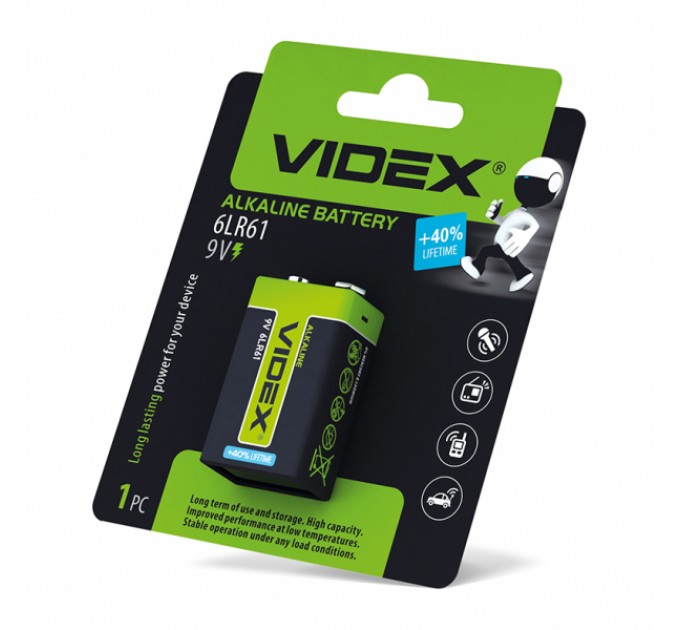Батарейка щелочная Videx 6LR61/9V (Крона) 1шт BLISTER