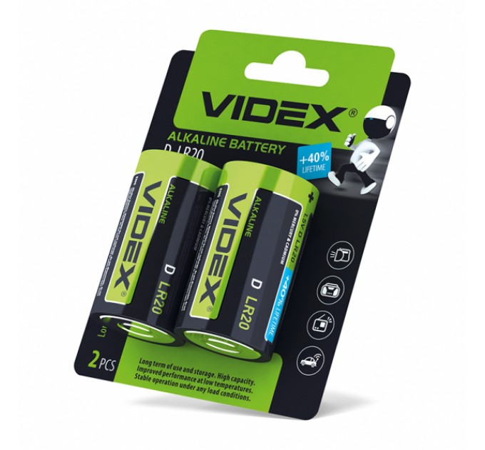 Батарейка щелочная Videx LR20/D 2шт BLISTER CARD