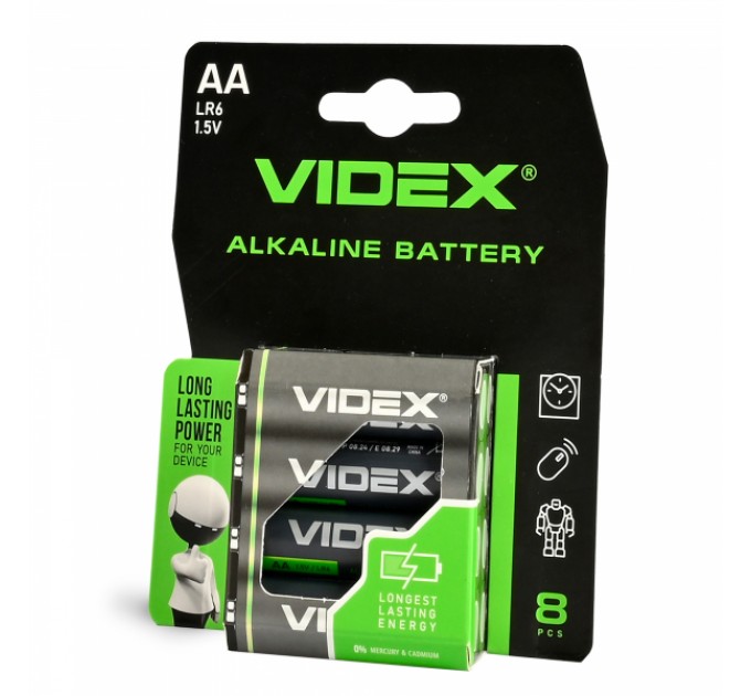 Батарейка лужна Videx LR6/АА 8шт BLISTER CARD