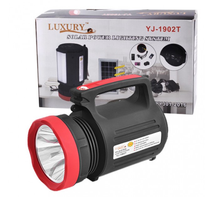 Фонарь переносной Luxury 1902 T, 5W+22SMD, 2 лампы 3W, power bank, встр. аккум., солнечная батарея, ЗУ 220V,