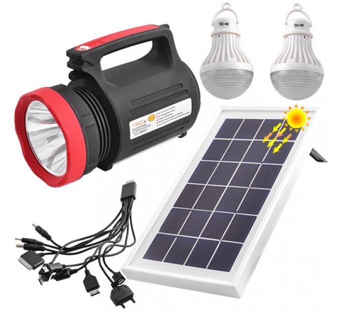 Фонарь переносной Luxury 1902 T, 5W+22SMD, 2 лампы 3W, power bank, встр. аккум., солнечная батарея, ЗУ 220V,