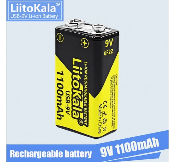 Аккумулятор Крона, LiitoKala USB-9V, 1100mAh, ОРИГИНАЛ