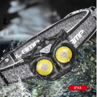 Фонарь налобный WT208-2COB(white+red), Li-Ion аккум, магнит, ЗУ Type-C, Box