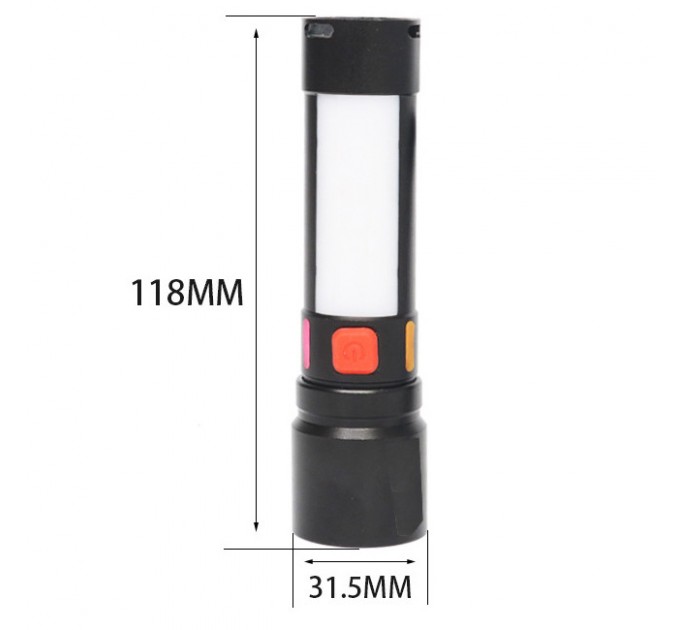 Фонарь 611-TG+COB(white+red), Li-Ion аккумулятор, ЗУ Type-C, zoom