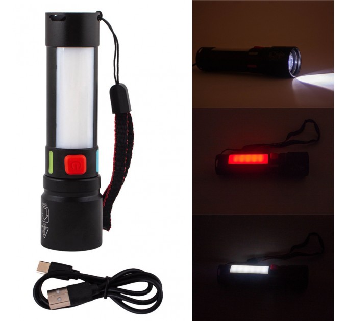 Фонарь 611-TG+COB(white+red), Li-Ion аккумулятор, ЗУ Type-C, zoom