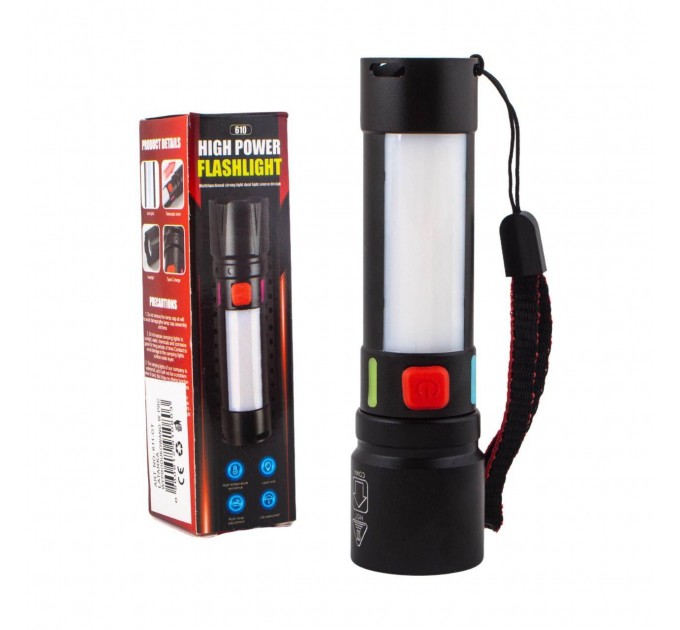 Фонарь 611-TG+COB(white+red), Li-Ion аккумулятор, ЗУ Type-C, zoom