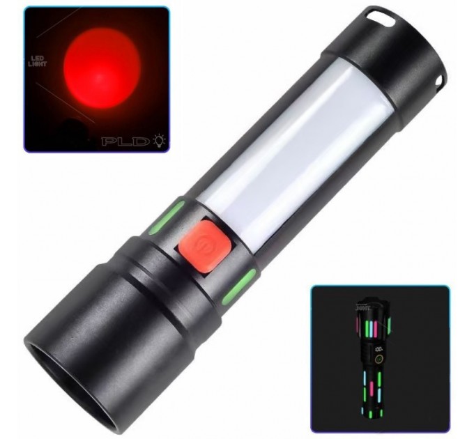 Фонарь 611-TG+COB(white+red), Li-Ion аккумулятор, ЗУ Type-C, zoom