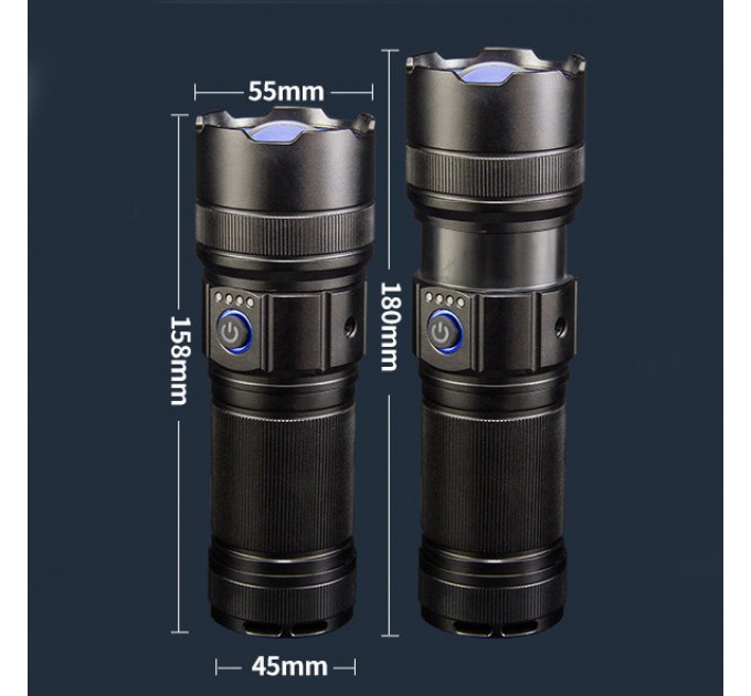 Фонарь AK180 WHITE LASER LED PM30-TG, 1х38650, power bank, ЗУ Type-C, zoom, 5 фильтров