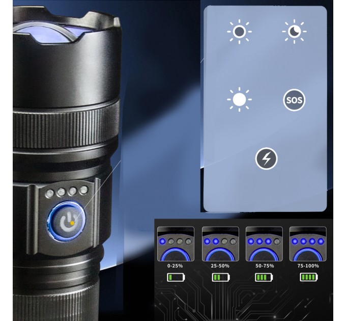 Фонарь AK180 WHITE LASER LED PM30-TG, 1х38650, power bank, ЗУ Type-C, zoom, 5 фильтров