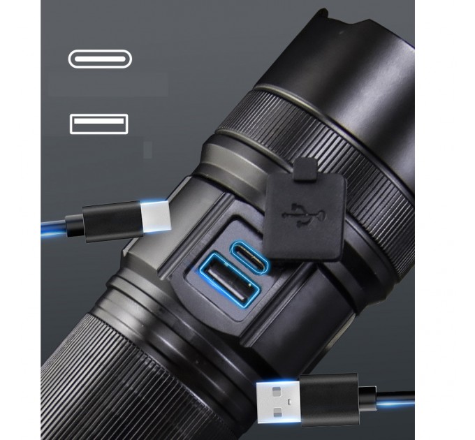 Фонарь AK180 WHITE LASER LED PM30-TG, 1х38650, power bank, ЗУ Type-C, zoom, 5 фильтров