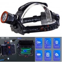 Фонарь налобный CT021 3+1 ULTRA LED, 3x18650, power bank, ЗУ Type-C