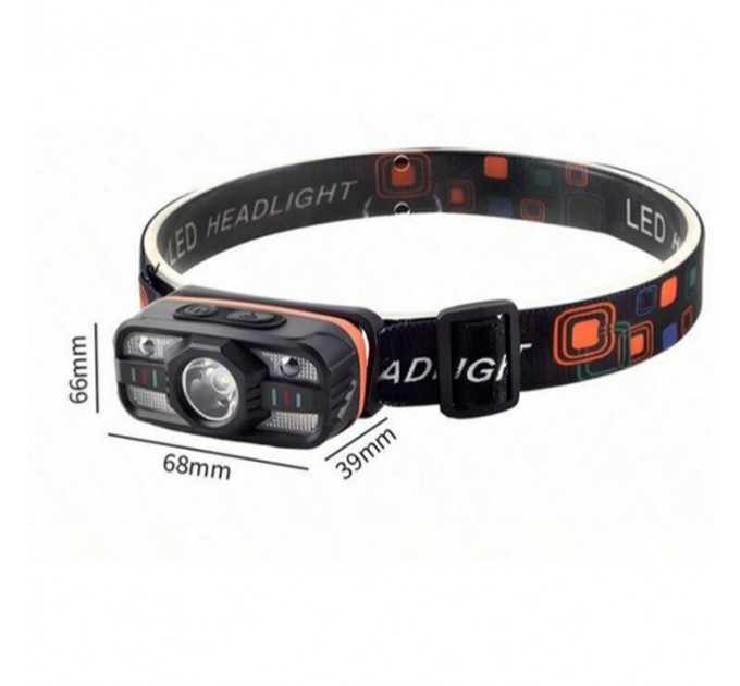 Фонарь налобный WH-0188-XPE+SMD(white+red), Motion Sensor, Li-Ion аккумулятор, ЗУ Type-C