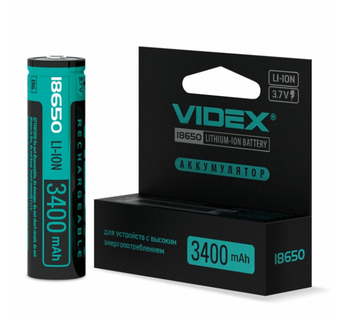 Аккумулятор Videx литий-ионный 18650-P (защита) 3400mAh color box/1шт