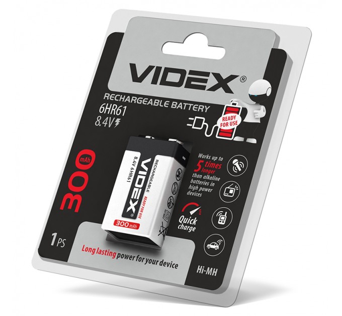 Акумулятори Videx 6HR61 300mAh blister/1шт