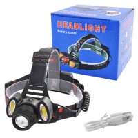 Фонарь налобный Police 2117-T6+2COB, 2x18650, zoom, ЗУ microUSB, Box