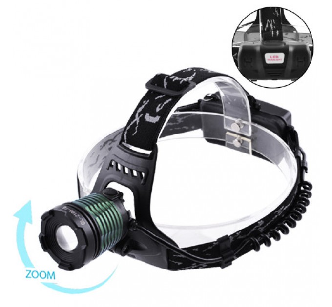 Фонарь налобный Police 2188-T6, 2х18650, zoom, ЗУ microUSB, Box