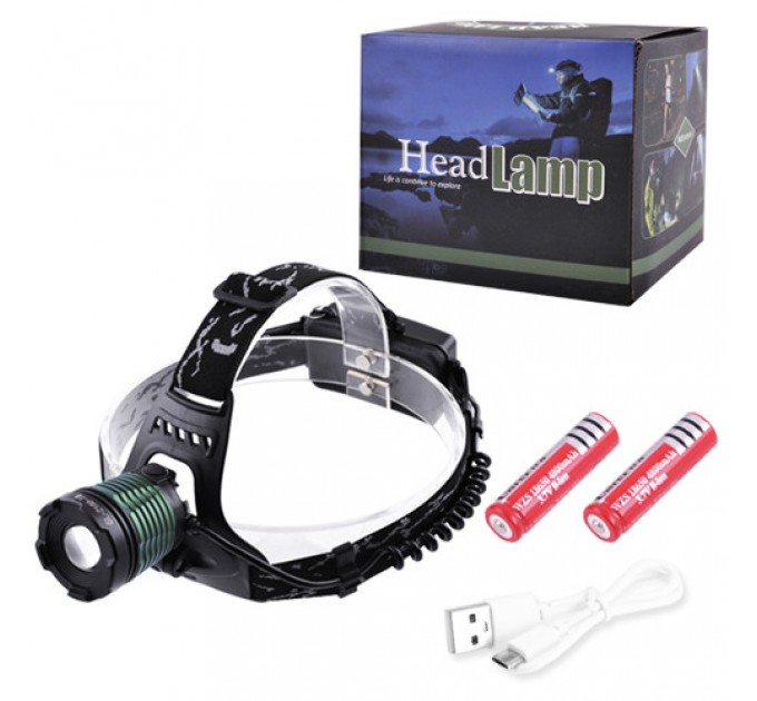 Фонарь налобный Police 2188-T6, 2х18650, zoom, ЗУ microUSB, Box