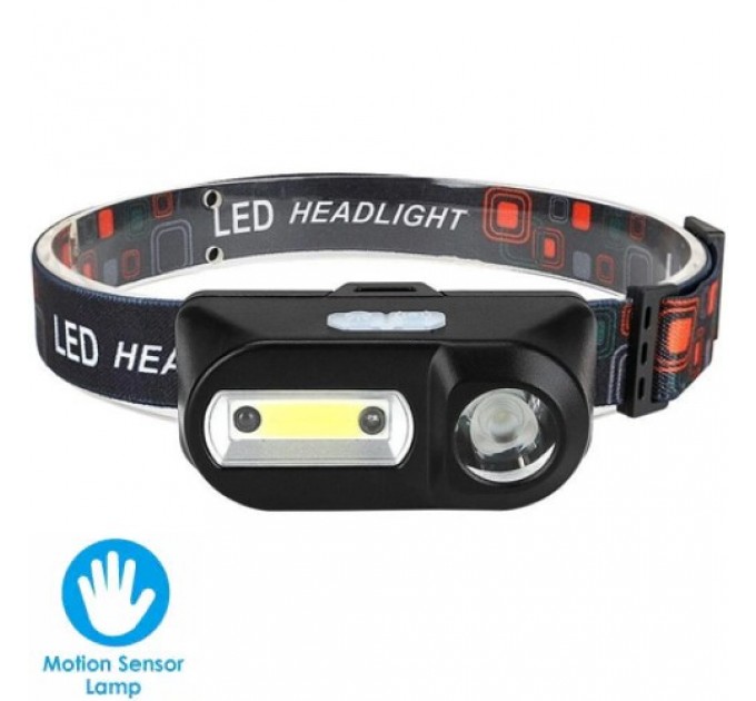 Фонарь налобный 1804A-XPE+COB, Motion Sensor, 1x18650, ЗУ Type-C