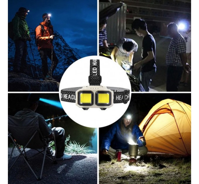 Фонарь налобный HX-816S-2COB(white+red), Motion Sensor, Waterproof, 1x18650, ЗУ Type-C, Box