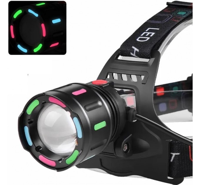 Фонарь налобный NIGHT VISION FLUORESCENCE SY-8087 1 РЕЖИМ PM10-TG, 2x18650, signal light, ЗУ Type-C, zoom, Box