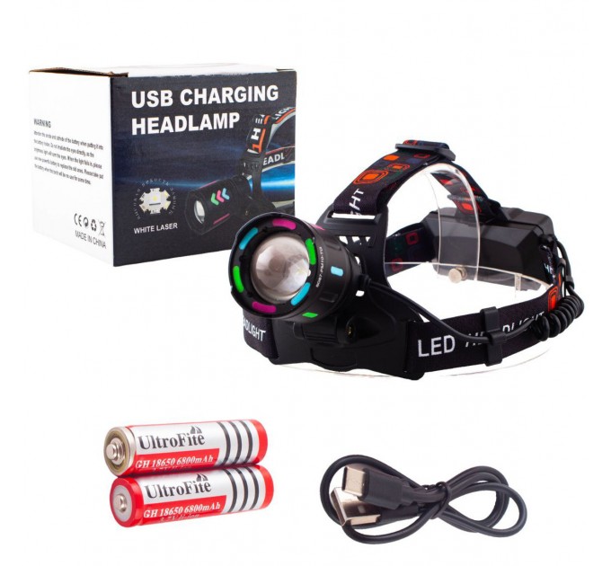 Фонарь налобный NIGHT VISION FLUORESCENCE SY-8087 1 РЕЖИМ PM10-TG, 2x18650, signal light, ЗУ Type-C, zoom, Box