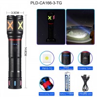 Фонарь PLD-CA166-3 1 РЕЖИМ WHITE LASER LED PM10-TG, 1х18650, индикация заряда, ЗУ Type-C, zoom, Box