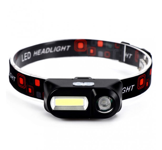 Фонарь налобный 1804-LED(red)+COB(white), 1x18650, ЗУ Type-C
