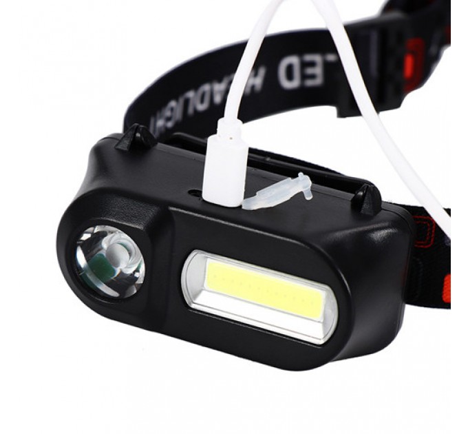 Фонарь налобный 1804-LED(red)+COB(white), 1x18650, ЗУ Type-C