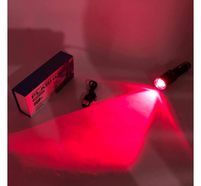 Фонарь PLD-1812-T6 (red), 1x18650, индикация заряда, ЗУ Type-C, zoom, Box