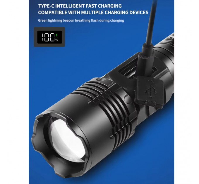 Фонарь COB18-WHITE LASER LED PM10-TG+COB, 1x18650, power bank, магнит, ЗУ Type-C, zoom