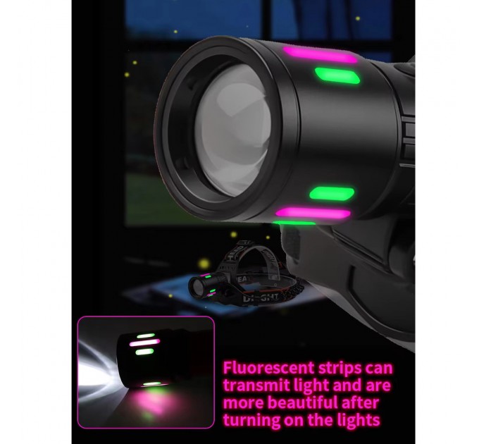 Фонарь налобный NIGHT VISION FLUORESCENCE 8083 1 РЕЖИМ WHITE LASER LED PM10-TG+COB, 2x18650, ЗУ Type-C, zoom
