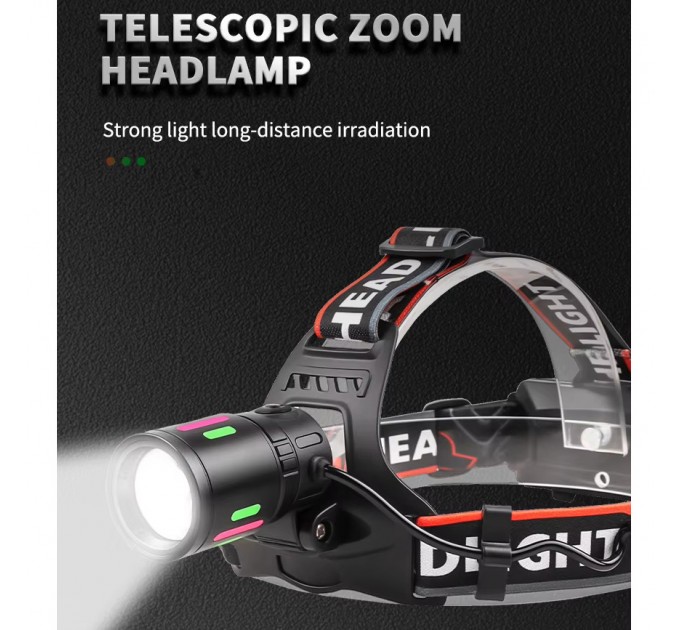 Фонарь налобный NIGHT VISION FLUORESCENCE 8083 1 РЕЖИМ WHITE LASER LED PM10-TG+COB, 2x18650, ЗУ Type-C, zoom