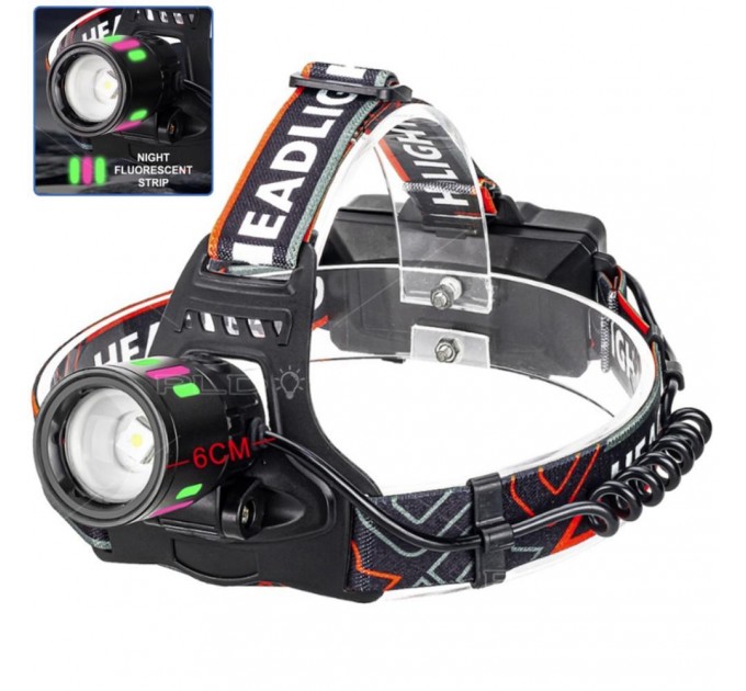 Фонарь налобный NIGHT VISION FLUORESCENCE 8083 1 РЕЖИМ WHITE LASER LED PM10-TG+COB, 2x18650, ЗУ Type-C, zoom