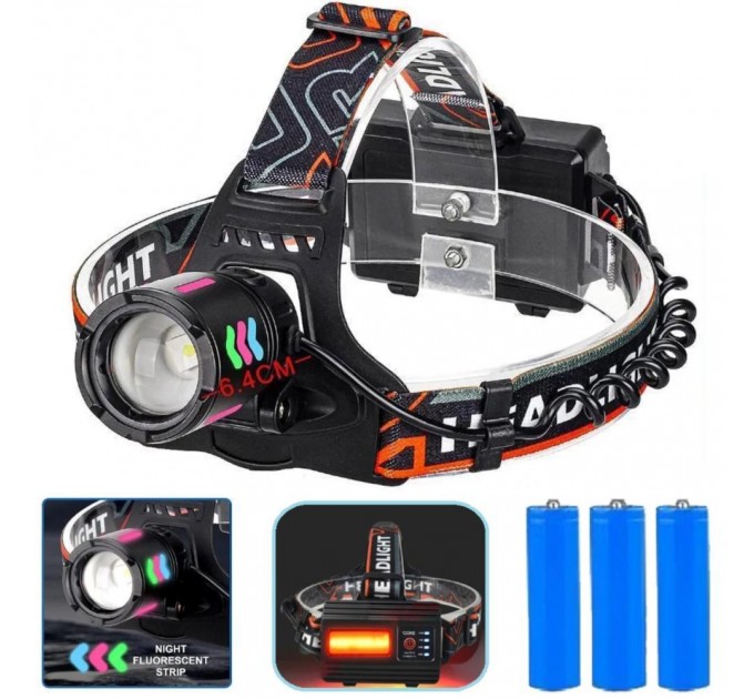 Фонарь налобный NIGHT VISION FLUORESCENCE 8096 1 РЕЖИМ WHITE LASER LED PM10-TG+COB, 3x18650, power bank, ЗУ