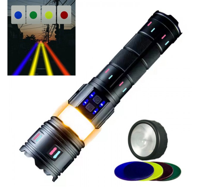 Фонарь NIGHT VISION FLUORESCENCE AK178-WHITE LASER LED PM60-TG+COB, 8x18650 3.7V, power bank, ЗУ Type-C, zoom,