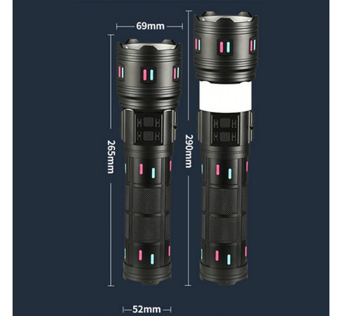 Фонарь NIGHT VISION FLUORESCENCE AK178-WHITE LASER LED PM60-TG+COB, 8x18650 3.7V, power bank, ЗУ Type-C, zoom,