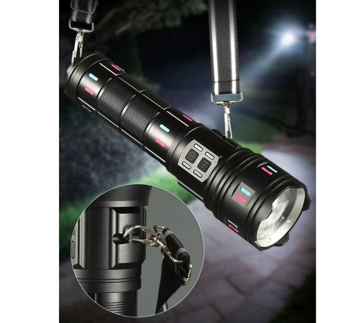 Фонарь NIGHT VISION FLUORESCENCE AK178-WHITE LASER LED PM60-TG+COB, 8x18650 3.7V, power bank, ЗУ Type-C, zoom,