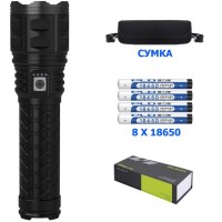 Фонарь AK138-1 WHITE LASER LED PM60-TG+СУМКА, 8x18650 3.7V, power bank, индикация заряда, ЗУ Type-C, zoom, Box