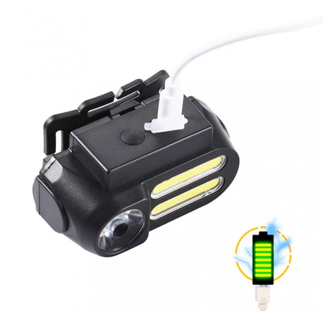 Фонарь налобный NF-1804/611-1LM+2COB, 1x18650, ЗУ microUSB